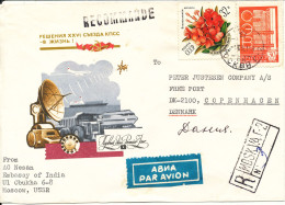 USSR Registered Cover Sent Air Mail To Denmark 1981 Sent From The Embassy Of India Moscow - Storia Postale