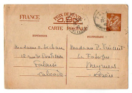 TB 4735 - 1940 - Entier Postal Type IRIS - Mme Renée ? à FALAISE Pour Mme P. VINCENT à MEYRUEIS ( Lozère ) - Standard Postcards & Stamped On Demand (before 1995)