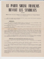 Propagande - Politique -psf - Parti Social Français - Motion - Congres 1938 - Documents