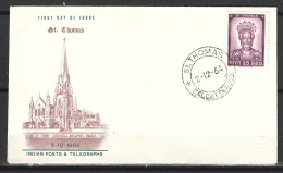 INDE. N°180 Sur Enveloppe 1er Jour (FDC) De 1964. Cathédrale De Madras. - Iglesias Y Catedrales