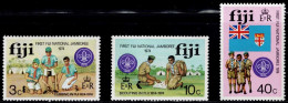 Fiji 1974, 1st National Scout Meeting: Scout Boys, Map Study, Scouts, National Flag, MiNr. 324-326 - Ungebraucht