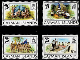 Cayman Islands 1982, 75 Years Of Scouts: Building A Tent, Scouts In The Camp, Scout Group, Scouts Boat, MiNr. 494-497 - Unused Stamps