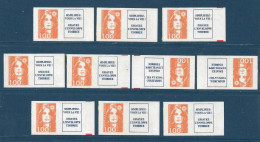 10 TP Marianne De Briat 1,00 Orange (n°3009a) Issu De Carnets Mixtes Avec Vignette - 1989-1996 Marianne (Zweihunderjahrfeier)