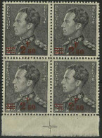 België 478 ** - Koning Leopold III - Poortman - 2,50F Op 2,45F - Blok Van 4 Met Bladboord En Paskruisje - SUP - 1936-51 Poortman