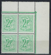 België 1443P1 ** - Heraldieke Leeuw - 2F Groen - DOF Papier - Papier TERNE - Blok Van 4 - Unused Stamps