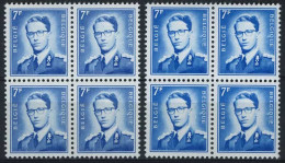 België 1575 ** - Koning Boudewijn - Met Bril - Type Marchand - Groot Waardecijfer - Blauw + Kobaltblauw - Blok Van 4 - 1953-1972 Brillen