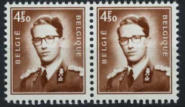 België 1651a ** - Koning Boudewijn - Met Bril - Type Marchand - 4,50F Bruin - Horizontaal Paar (rolzegel) - 1953-1972 Lunettes