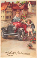 Illustrateur - N°87633 - Hannes Petersen - Heureux Anniversaire - Enfants Sortant Des Fleurs D'une Voiture - Petersen, Hannes