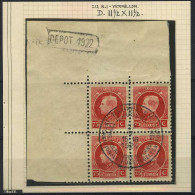 België DEPOT Stempel Op 212 In Blok Van 4 - Kleine Montenez - 75c Vermiljoen - Met Gelegenheidsafstempeling - 1921-1925 Montenez Pequeño