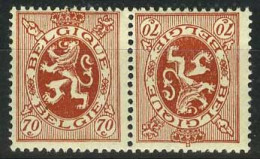 België KP10 ** - Heraldieke Leeuw - Lion Héraldique - 70c Roodbruin - Kopstaande - Tête-bêche - Tete Beche  [KP] & Interpannelli [KT]