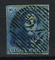 België 2 - 20c Blauw - Koning Leopold I - Epauletten - 24 - Bruxelles - 1849 Epauletten