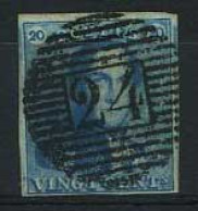 België 2 - 20c Blauw - Koning Leopold I - Epauletten - 24 - Bruxelles - Mooi Gerand - 1849 Schulterklappen