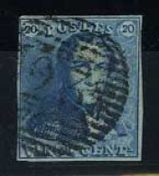 België 2 - 20c Blauw - Koning Leopold I - Epauletten - P23 - Bruges - 1849 Schulterklappen