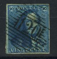 België 2a - 20c Lichtblauw - Koning Leopold I - Epauletten - P.120 - Tournai - 1849 Epaulettes
