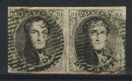 België 10Ab - 10c Grijsbruin - Koning Leopold I - Rond Medaillon - In Paar - Mooi Gerand - 1858-1862 Medallions (9/12)