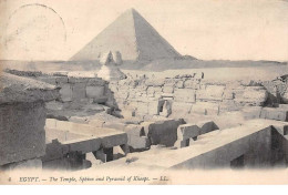 Egypte . N°104154 .carte Postale Maximum .le Temple .sphinx Et Pyramide De Kheops . - Sfinge
