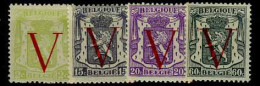 België 670/73 * - Klein Staatswapen Met Rode Opdruk "V" - 1935-1949 Kleines Staatssiegel