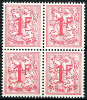 België 1027Ba - Cijfer Op Heraldieke Leeuw - Uitgifte 1980 - In Blok Van 4 - Rozerood - Rouge-rose  - 1951-1975 Leone Araldico