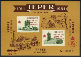 België E101 - Velletje Ieper Van 1964 - Met Rode Opdruk "Visit Of The Queen Of England" - Erinnophilie [E]