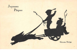 Silhouettes - N°77644 - Félicien Philipp - Heureuses Pâques - Enfants Dans Une Cariole Tirée Par Un Lièvre - Scherenschnitt - Silhouette