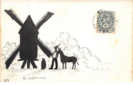 Silhouettes - N°69120 - Un Homme, Et Un âne Près D'un Moulin - Scherenschnitt - Silhouette