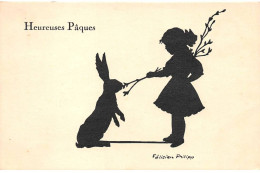 Silhouettes - N°77643 - Félicien Philipp - Heureuses Pâques - Fillette Avec Un Lièvre - Scherenschnitt - Silhouette