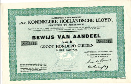 N.V. KONINKLIJKE HOLLANDSCHE LLOYD; Bewijs Van Aandeel 100 Gulden - Navigazione