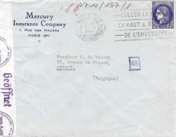 2F50 Cérès De 1938 Obl Paris 108 18/10/1941 Sur Lettre Censurée à Cologne Pour Anvers - Cartas & Documentos