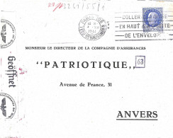 2F50 Pétain Obl Paris 108 4/12/1941 Sur Lettre Censurée à Cologne Pour Anvers - 1941-42 Pétain