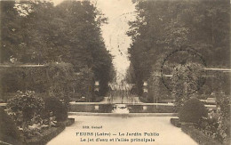 42 - Feurs - Le Jardin Public - Le Jet D'eau Et L'allée Principale - CPA - Oblitérations Rondes De 1924 Et 1925 - Etat P - Feurs