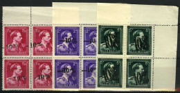 België 724N/24P ** - Koning Leopold II - Open Kraag - Met V En Kroon - In Blok Van 4 Met Hoekbladboord - MNH - 1946 -10%