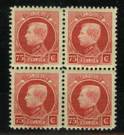 België 212 ** - Koning Albert I - Type Montenez - Blok Van 4 - 1921-1925 Kleine Montenez