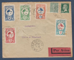 Série De Vignettes Service Postal Aérien AMIENS Sur Enveloppe Par Avion Pour Rennes - Aviation