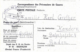 CP Du 20/1/1946 Dépôt Prisonniers De Guerre De L'axe N°85 Besançon Pour Kandern Allemagne Kriegsgefangenlager - Guerre De 1939-45