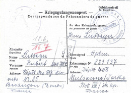 CP Du 16/5/1946 Dépôt Prisonniers De Guerre De L'axe N°85 Besançon Pour Autre Prisonnier Mulsanne Kriegsgefangenlager - 2. Weltkrieg 1939-1945