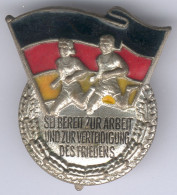 DDR Seltenes Sportabzeichen Mit Fahne Ohne Ehrenkranz, Hammer Und Sichel -emailliert, An Orig. Nadel,Bartel: 1013a, I-II - DDR