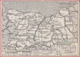 Carte Du Département Du Calvados (14). Préfecture, Sous Préfecture, Chef Lieu , Commune, Chemin De Fer .. Larousse 1948. - Documenti Storici
