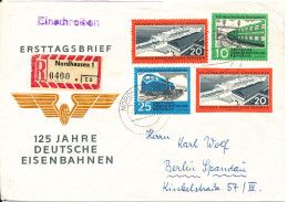 Germany DDR Registered FDC 125 Jahre Deutsche Eisenbahnen Complete Set Of 4 (3 + 1 IMPERFORATED) With Cachet - Sonstige & Ohne Zuordnung