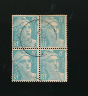 Bloc De 4 Timbres Marianne De Gandon 8f Bleu Clair - 1945-54 Marianna Di Gandon