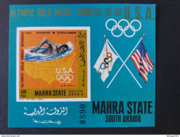 Saudi Arabia المملكة العربية السعودية ADEN MAHRA STATE WINTER OLYMPICS 1968 GRENOBLE BLOCK CAT. MICHEL N.56B MNH $ - Arabia Saudita