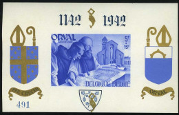 België BL21 ** - Blok Orval Met Opdruk - Gotische Cijfers - Blauwe Opdruk - Ongetand - Genummerd - SUP - 1924-1960