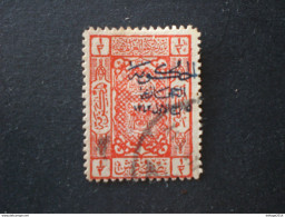 SAUDI ARABIA HEJAZ 1925 HORIZONTAL OVERPRINT BLUE VARIETE PRINT AND OVERPRINTED - Arabia Saudita