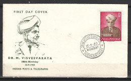 INDE. N°120 Sur Enveloppe 1er Jour (FDC) De 1960. Homme D'Etat. - Storia Postale