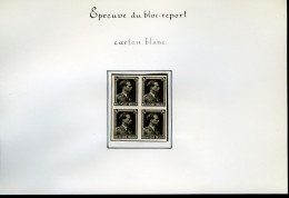 België 427 - Proefdruk Op Dik Gekartonneerd Papier - Koning Leopold III - In Blok Van 4 - SUP - Ensayos & Reimpresiones