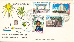 Barbados FDC 4-12-1967 First Anniversary Of  Independence 1967 Complete Set Of 4 With Cachet - Barbades (1966-...)