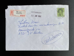 NETHERLANDS 1992 REGISTERED LETTER TER AAR LANGERAARSEWEG TO LEIDEN 29-01-1992 NEDERLAND AANGETEKEND - Covers & Documents