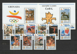 Grenada 1990 Olympic Games Barcelona, Equestrian, Cycling, Basketball Etc. Set Of 10 + 2 S/s MNH - Zomer 1992: Barcelona