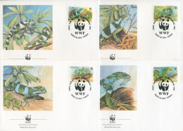 Tonga 1990 WWF Naturschutz Kurzkammleguan 1140/43 FDC (X30723) - Tonga (1970-...)