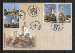 2014 Joint Romania And Croatia, OFFICIAL MIXED FDC WITH 2+2 STAMPS: Fortified Churches - Emissions Communes