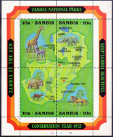 ZAMBIA- NATIONAL PARKS - RHINO - LION GIRAFFE - **MNH - 1972 - Félins